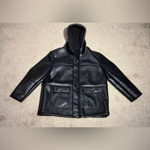 Andrew Marc Faux Leather and Faux Shearling Men’s Hooded  Black Jacket Size XXL